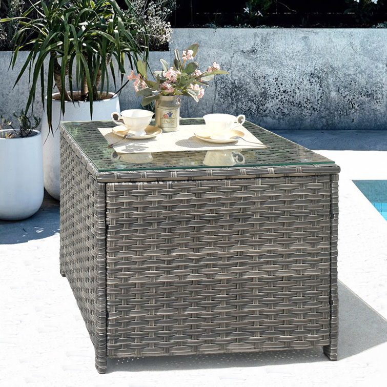 Red Barrel Studio® Glass Outdoor Coffee Table & Reviews | Wayfair